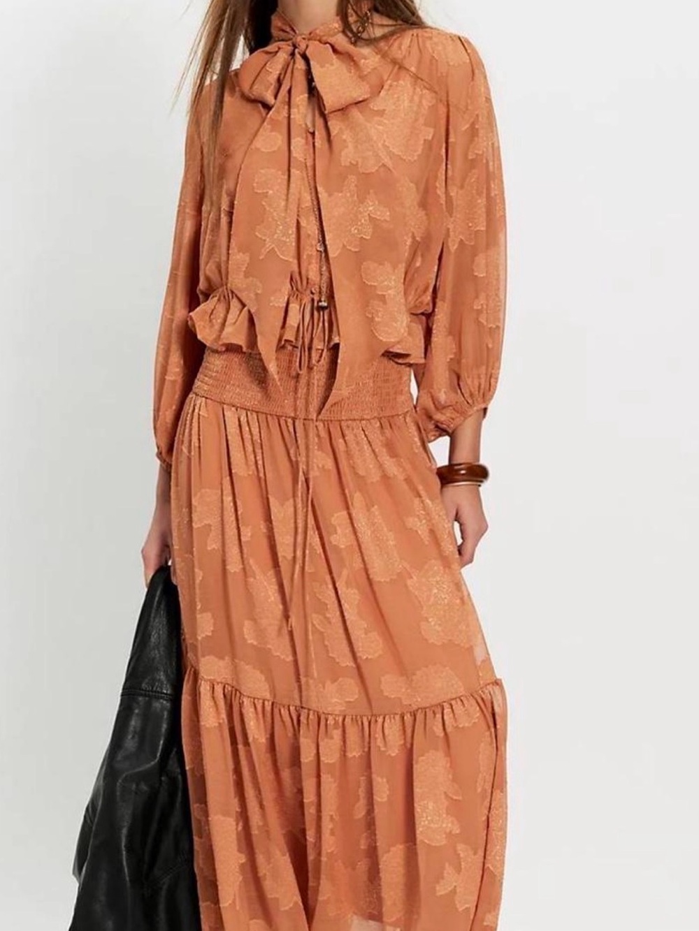 Free People Boho Tie-Neck Maxi Dress in Burnt Orange. Sold as a set